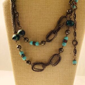 Bronze Chain Blue Color Beads Necklace